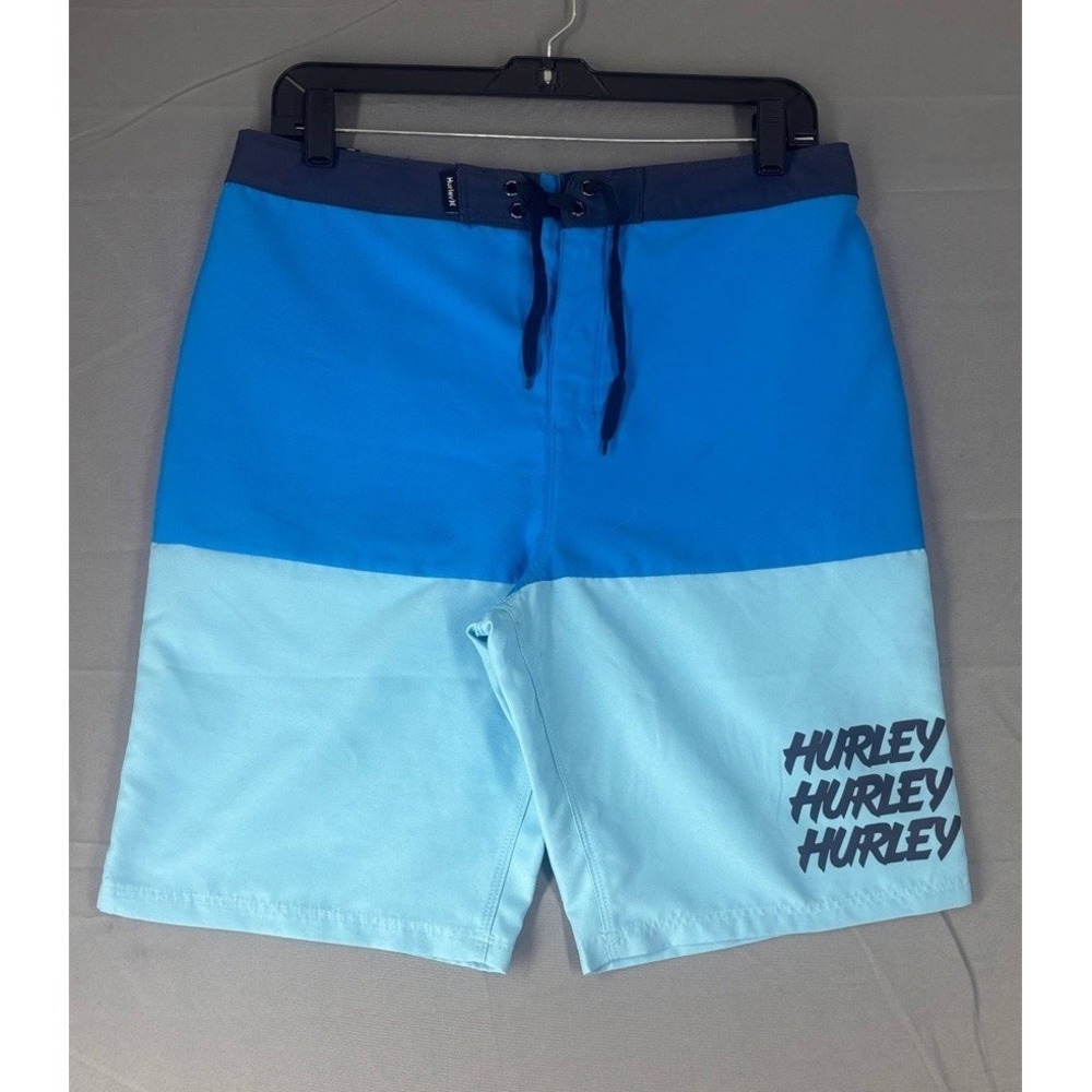 NWT HURLEY Boys Swim Trunks Swimsuit Neptune Blue Stripe Logo Beach Pool 18/29